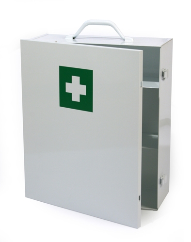 PolGer_Apteczki_sprzedaź_urządzeń_niszczarki_bindownice_laminatory_gilotyny_trymery_liczarki_poligrafia_drukarnia_apteczka_HF087_metalowa_szafka_zamykana_na_dwie_klamry